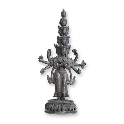 Sale Photo Thumbnail #520: Indian Bronze Multi-Armed and Multi-Head Deity