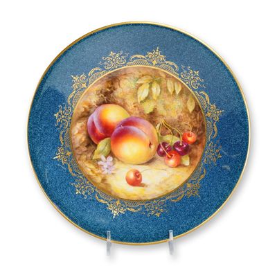 Sale Photo Thumbnail #390: English Royal Worcester Hand-Painted Porcelain Cabinet Plate with Fruit Design, Signed
