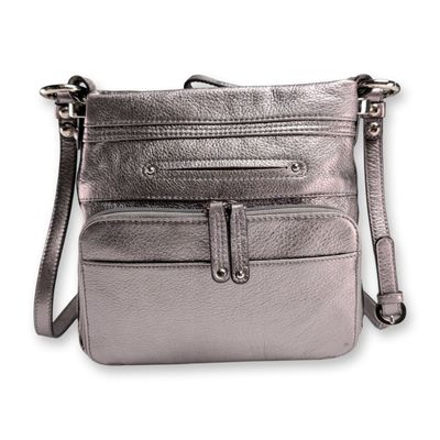 Sale Photo Thumbnail #445: B. Makowsky Silver Metallic Leather Crossbody Bag