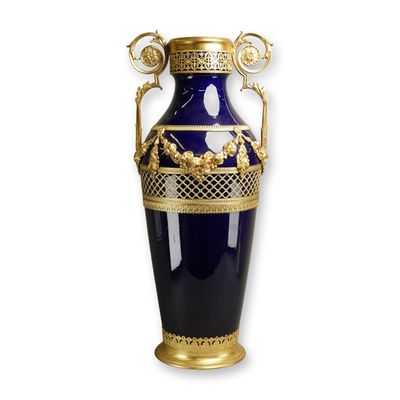 Sale Photo Thumbnail #147: French Late 19th Century Ormolu-Mounted Cobalt Blue Porcelain Vase