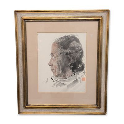 Sale Photo Thumbnail #529: Asian School Ink and Wash on Paper, Profile Portrait, Signed with Seal