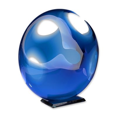 Sale Photo Thumbnail #340: Peter VanderLaan Art Glass Blue Abstract Sculpture, Signed
