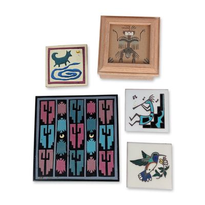 Sale Photo Thumbnail #543: 5pc Cleo Teissedre and Silver Moon Studio Southwestern Ceramic and Sand Art Grouping