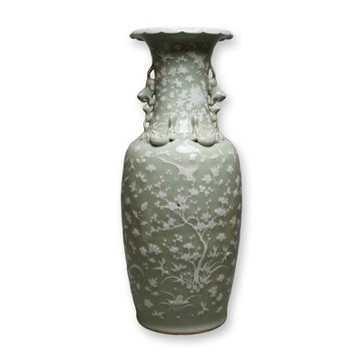 Sale Photo Thumbnail #291: Large 19th Century Chinese Celadon Floral White Paste Vase