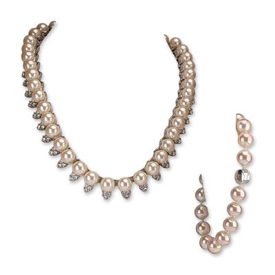 Sale Photo Thumbnail #659: 2pc Pearl and Rhinestone Necklace and Bracelet