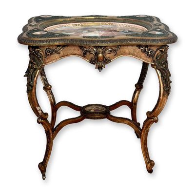 Sale Photo Thumbnail #88: French 19th Century Louis XV-Style Giltwood Table with Mounted Vienna Porcelain Plaques