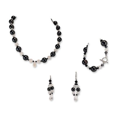 Sale Photo Thumbnail #201: 3pc Sterling Silver Black and Crystal Bead Jewelry Suite