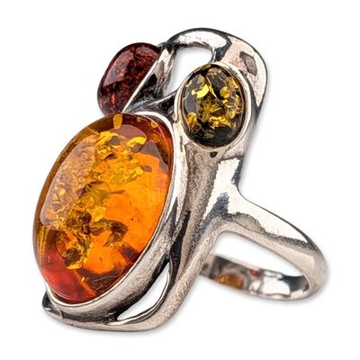 Sale Photo Thumbnail #175: Modernist Sterling Silver and Multi-Color Amber Ring