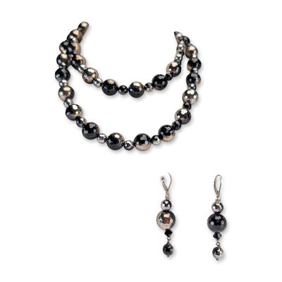 Sale Photo Thumbnail #660: 2pc Sterling Silver Onyx and Hematite Beaded Jewelry Suite