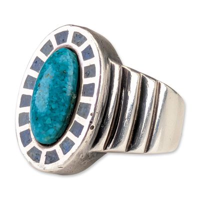 Sale Photo Thumbnail #634: Coleman Co. Sterling Silver Turquoise and Lapis Ring