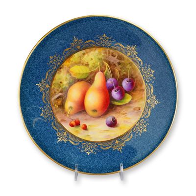 Sale Photo Thumbnail #392: English Royal Worcester Hand-Painted Porcelain Cabinet Plate with Fruit Design, Signed