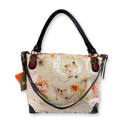 Sale Photo Thumbnail #677: Marino Orlandi Croc-Embossed Art Print Leather Tote