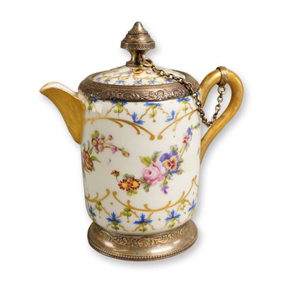 Sale Photo Thumbnail #143: 18th Century French Silver-Mounted Sevres-Style Porcelain Covered Cream Jug
