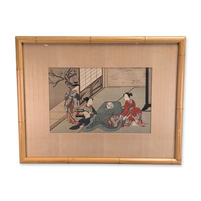 Sale Photo Thumbnail #269: After Suzuki Harunobu (Japanese c. 1725-1770) Woodcut on Paper, Beauties on Kotatsu