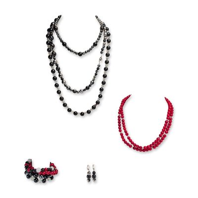 Sale Photo Thumbnail #439: 11pc Collection of Red and Black Beaded Costume Jewelry