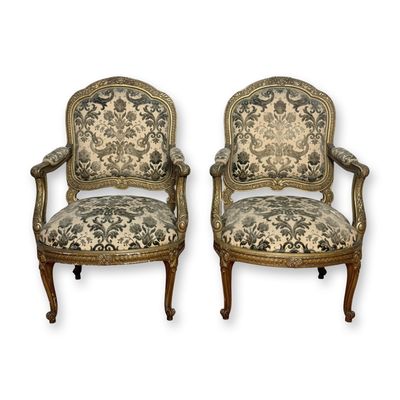 Sale Photo Thumbnail #89: Pair of French Louis XV Style Giltwood Armchairs, 19th Century