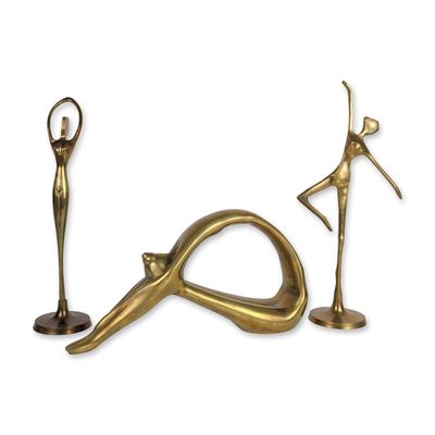 Sale Photo Thumbnail #589: 3pc Dolbi Cashier Brass Abstract Loop Sculpture and Mid-Century Modern Style Ballerina Dancer