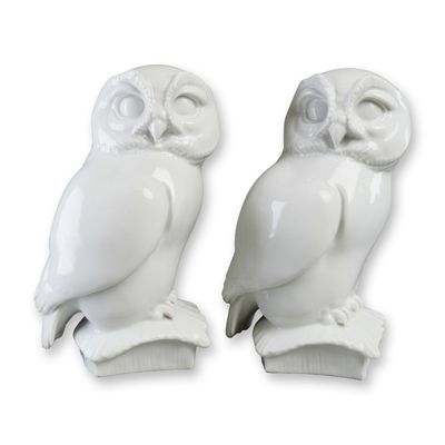 Sale Photo Thumbnail #713: 2pc Meissen Germany Porcelain Owl Figures, 19th Century