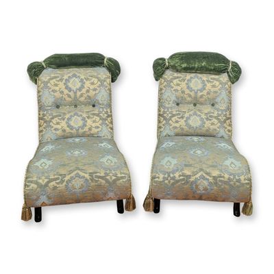 Sale Photo Thumbnail #557: Pair of Early 20th Century Upholstered Lounge Chairs by Moinat Rolle