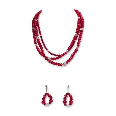 Sale Photo Thumbnail #198: 2pc Sterling Silver and Red Faceted Bead Jewelry Set
