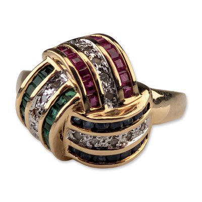 Sale Photo Thumbnail #172: 14K Yellow Gold Multi-Gemstone Knot Ring
