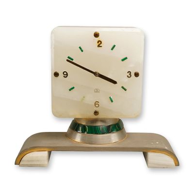 Sale Photo Thumbnail #319: French Onyx and Malachite Art Deco Clock, Early 20th Century