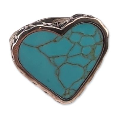Sale Photo Thumbnail #635: Mexican Sterling Silver Turquoise Heart Ring