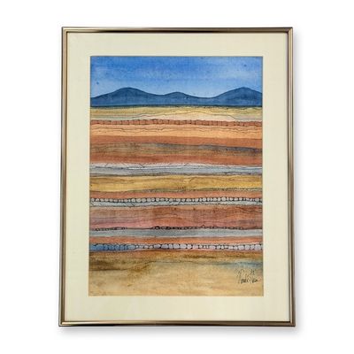 Sale Photo Thumbnail #581: Wanda Hein (American, 1919-2017) Desert Strata Watercolor and Ink Painting, Signed