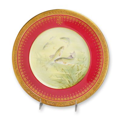 Sale Photo Thumbnail #388: Coalport Porcelain Cabinet Plate with Hand-Painted Fish Study