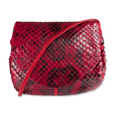 Sale Photo Thumbnail #679: Vintage Red Snakeskin Flap Crossbody Bag