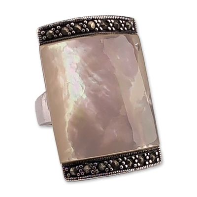 Sale Photo Thumbnail #638: Sterling Silver Mother of Pearl Marcasite Ring