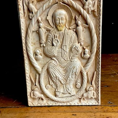Late 10th Century Style Cast Resin Relief Plaque of Christ in Majesty, Staatliche Museen Berlin Reproduction