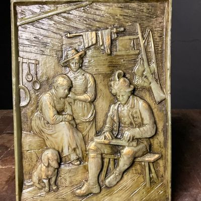20th Century High-Relief Composition Wall Plaque Depicting an Alpine Interior Scene