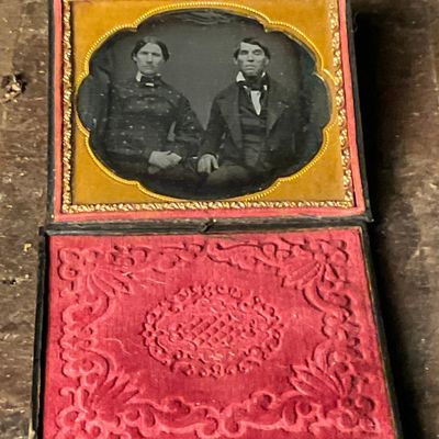 Circa 1855 Sixth-Plate Cased Daguerreotype Portrait of a Seated Couple