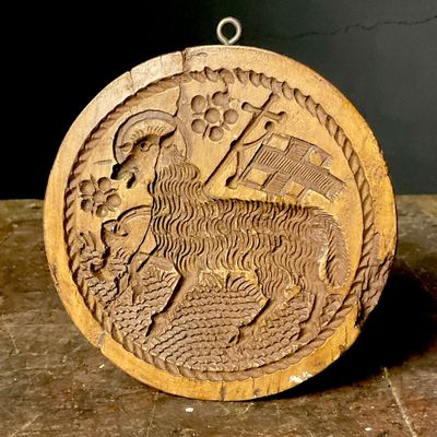 Late 19th Century Swiss Brienz Carved Wood Agnus Dei Butter Mold