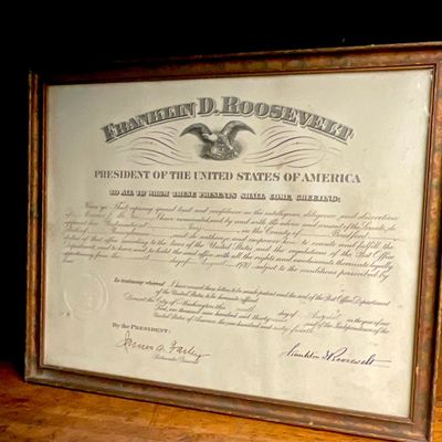 1939. Roosevelt, Franklin D. United States Postmaster Appointment Document (Signed).