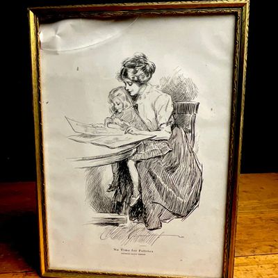 Charles Dana Gibson Pen and Ink Illustration No Time for Politics