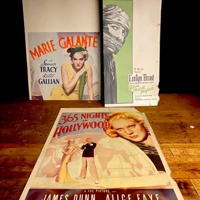 Three Vintage 1920s-1930s Film Advertising Window and Lobby Cards Featuring Spencer Tracy, Alice Faye, and Evelyn Brent