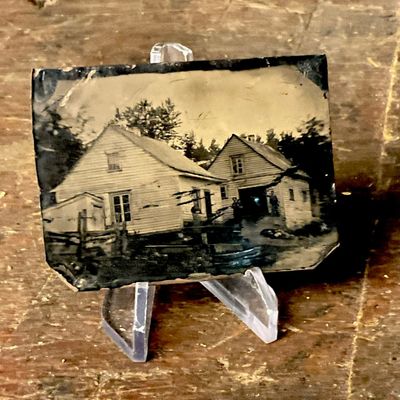 Ninth-Plate Tintype of a Rural Homestead with Figures, 19th Century