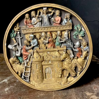Late 20th Century Marcus Designs The Castle of Love Medieval Style Cast Relief Wall Plaque