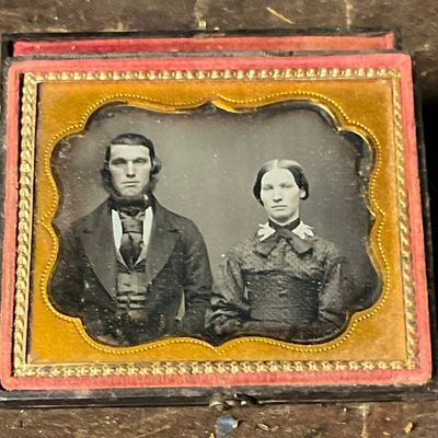 Nineteenth Century Quarter Plate Daguerreotype of a Couple in Embossed Case
