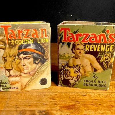 1930s-1940s Two Tarzan Better Little Books by Edgar Rice Burroughs with Original Dust Jackets