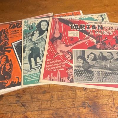 An Assortment of Vintage Spanish Language Tarzan Film Lobby Cards Starring Johnny Weissmuller