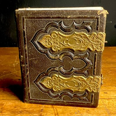 Mid-to-Late 19th-Century Leather Bound Portrait Photograph Album with Ornate Brass Clasps