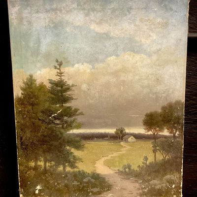 Late 19th Century American School Tonalist Landscape Oil on Canvas