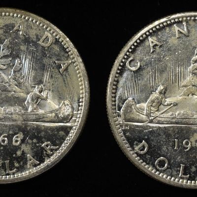 Sale Photo Thumbnail #377: (2) 80% SILVER CANADIAN DOLLARS