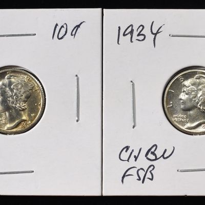 Sale Photo Thumbnail #192: 1934 CH BU FSB & 1934-D GEM BU FSB MERCURY DIMES