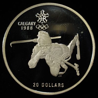 Sale Photo Thumbnail #380: 1988 $20 CANADIAN CALGARY OLYMPICS 92.5% SILVER