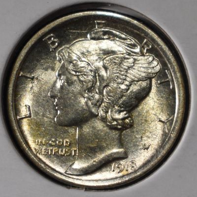 Sale Photo Thumbnail #162: 1918 MERCURY DIME CH BU FSB