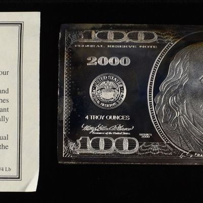 Sale Photo Thumbnail #418: 2000 $100 4 OZ .999 SILVER NOTE